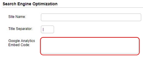 SiteApex Control Panel Site Settings Google Analytics Embed Field