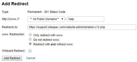 Control Panel Add Redirect
