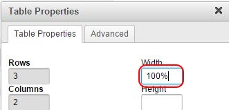 Table Properties Width