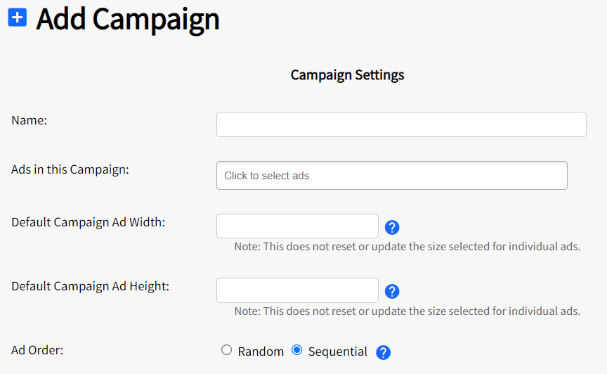 SiteApex Ads Campaign Settings