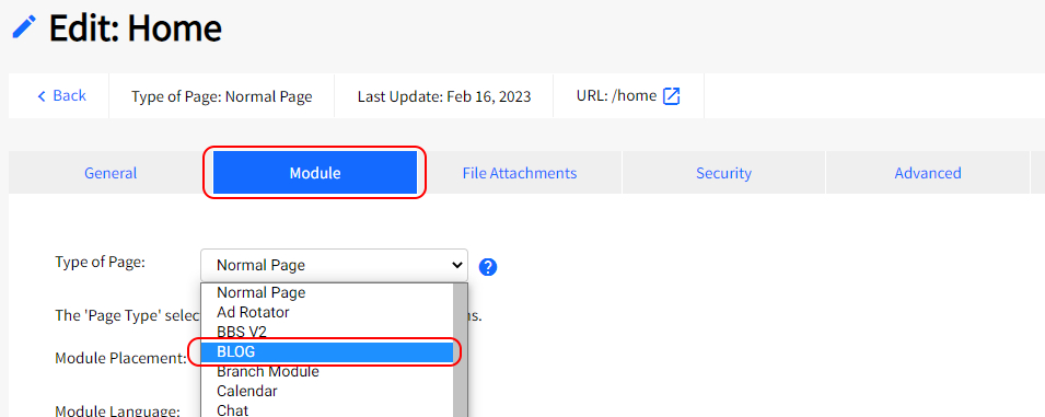 SiteApex Edit Page Add Module