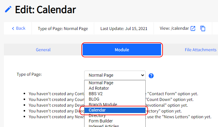 SiteApex Add Calendar Module