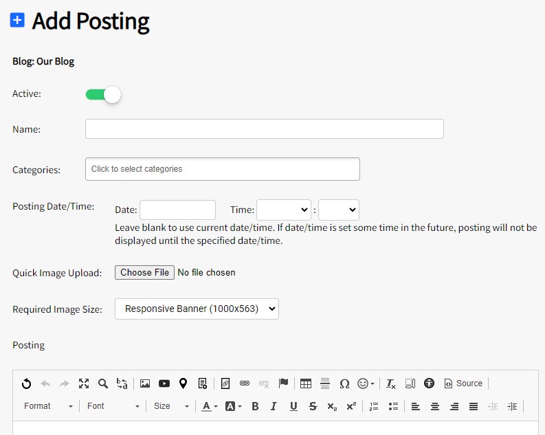 SiteApex Admin Add Posting Page