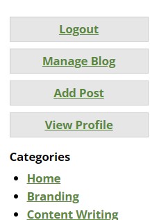 Blog Front End Menu